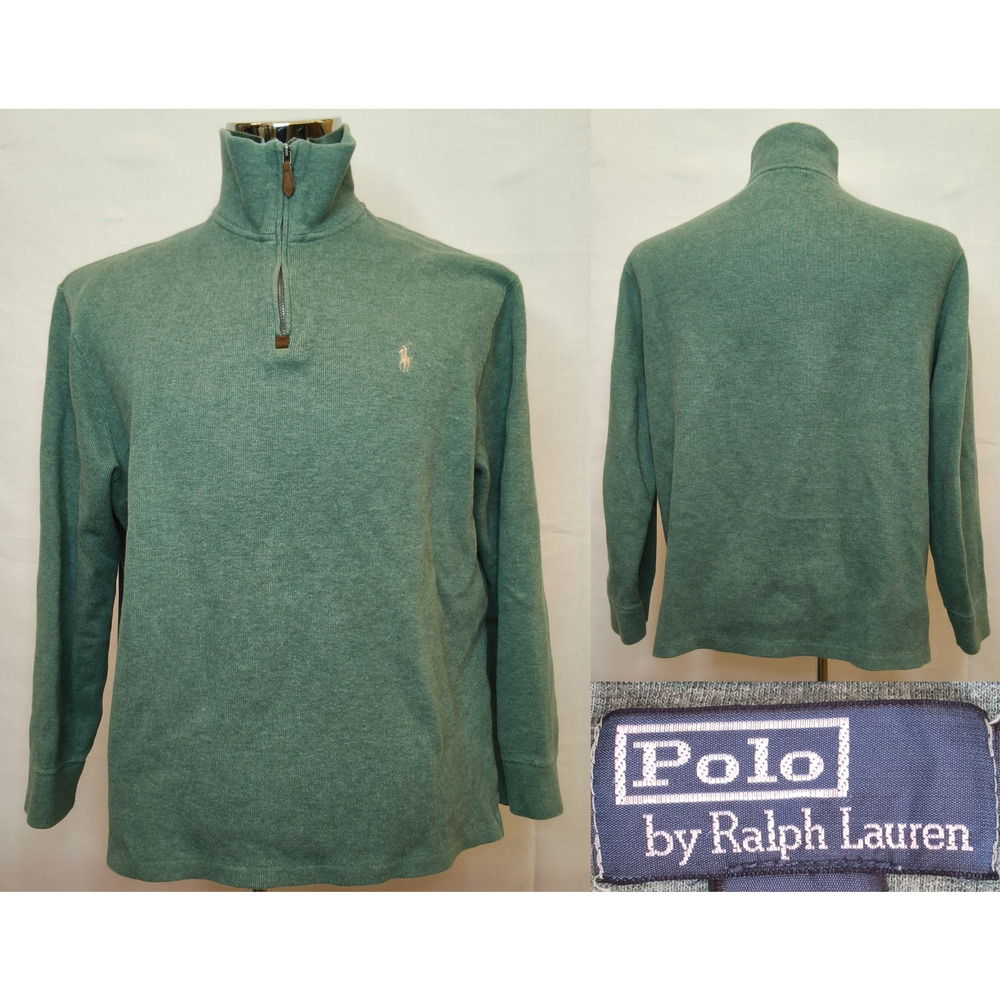 Polo Ralph Lauren 1/4 Zip Sweater Men's L Green White Pony #W4833